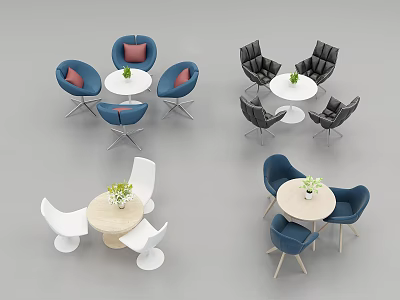 Various Colored Chair And Round Table Sets With Cushions And Flower Decorations 3d model