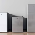 Midea White And Silver Refrigerators Freezers Displayed In Three Different Sizes 3d model