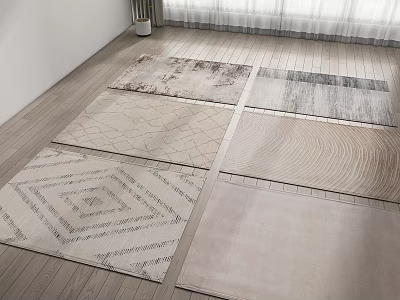 Square Rugs With Various Patterns In Bright Room On Wooden Floor 3d model