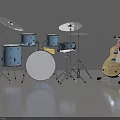 Blue Drum Set With Cymbals And Yellow Electric Guitar Musical Instruments Setup