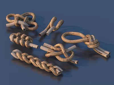 Light Brown Hemp Rope Knots in Various Styles for Home Decoration and Use 3d model