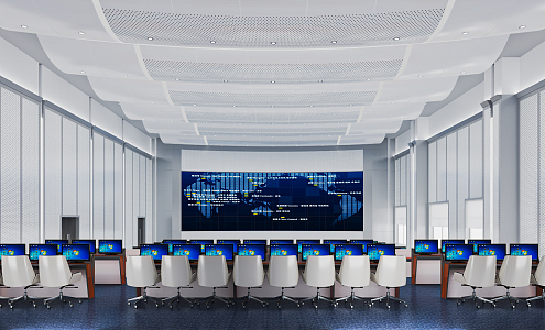 Modern Monitoring Room Command and Control Hall Monitoring Hall Dispatching Command Center Office Desk and Chair 3d model