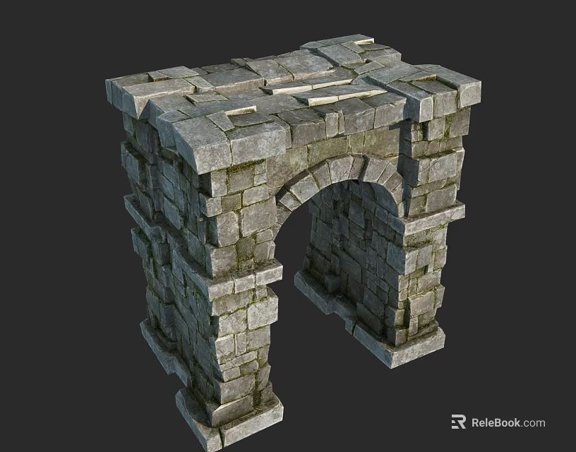 Ancient Stone Archway Structure With Weathered Stone Blocks And Arched Design 3d model