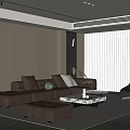 Modern Living Room Interior With Brown Sectional Sofa Black Accent Chair And Marble Wall