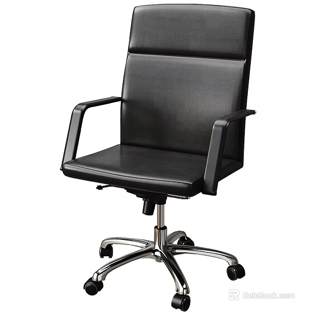 Black Leather Office Chair With Ergonomic Design Adjustable Armrests And Metal Swivel Base 3d model 