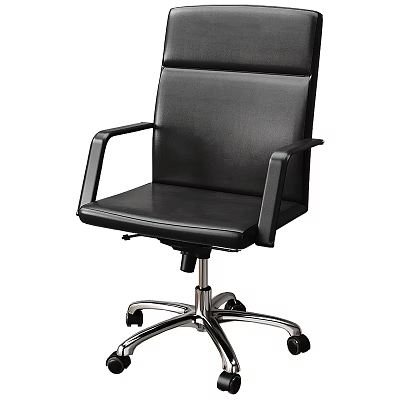 Black Leather Office Chair With Ergonomic Design Adjustable Armrests And Metal Swivel Base 3d model