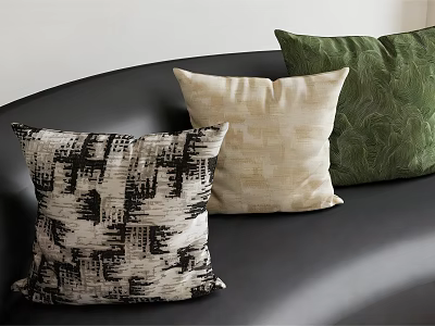 Black White Abstract Cream Textured Green Leaf Pattern Decorative Throw Pillows for Sofa 3d model