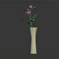 Tall White Vase With Pink Flowers Green Leaves And Stem