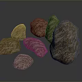 Natural Stone And Wood Texture Pieces Arranged On Dark Background