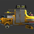 Yellow Taxi With Roof Display 615 And 825 TAXI Sign Decorative Lights Cartoonish Futuristic Design