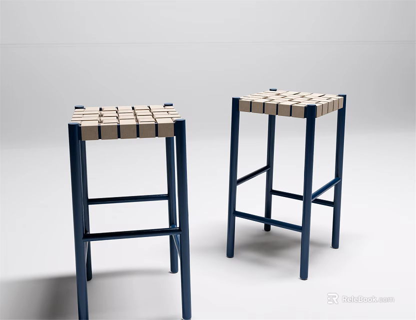 Modern Bar Stools With Light Square Tile Top And Dark Blue Legs Design 3d model 