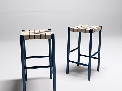 Modern Bar Stools With Light Square Tile Top And Dark Blue Legs Design 3d model