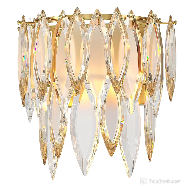 Elegant Modern Wall Lamp With Crystal Petal Design And Gold Frame 3d model 