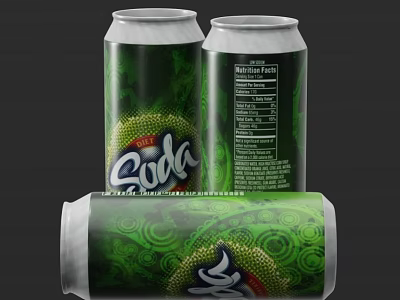 Refreshing Cola Can With Green Swirl Pattern And Nutrition Facts Label 3d model