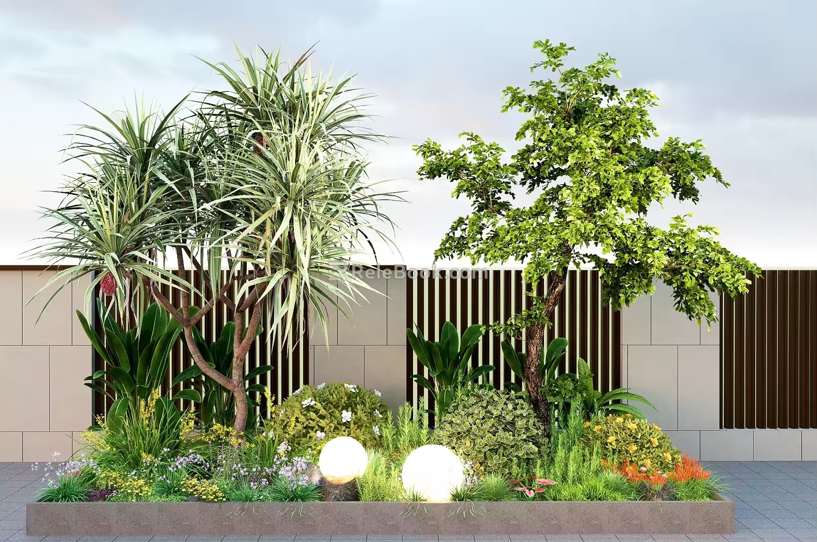 Modern Courtyard Sketches Flower Border Plants Flower Group Plants Collocation Spherical Shrub Net Safflower Plants Combination 3d model