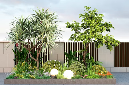 Modern Courtyard Sketches Flower Border Plants Flower Group Plants Collocation Spherical Shrub Net Safflower Plants Combination 3d model