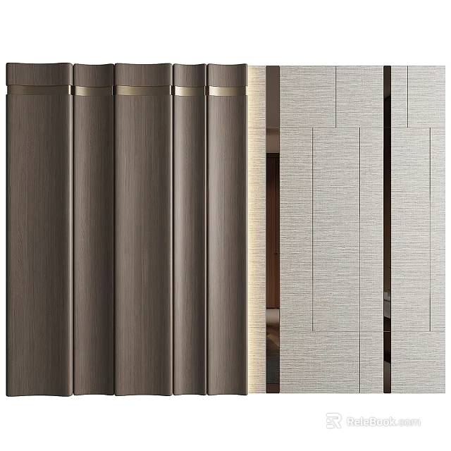 Modern Textured Wall Panels Design With Wooden And Light Color Finishes 3d model 
