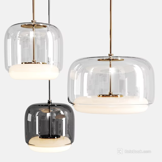 Modern Glass Pendant Lights With Clear And Dark Shades Metal Frames And White Lamps 3d model 