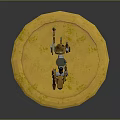 Yellow Mechanical Dog With Visible Metal Joints Standing On Circular Platform