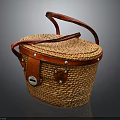 Handcrafted Woven Basket With Red Leather Handle And Metal Buckle