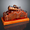 Antique Wooden Chest With Decorative Cannon And Metal Fittings On Base