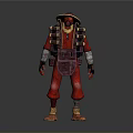 Red Costume Character Wearing Hat Carrying Backpack Standing Against Gray Background