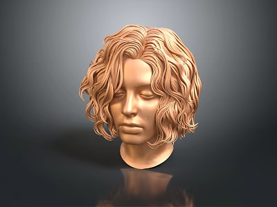 Bronze Human Head Sculpture Displaying Curly Hair And Detailed Facial Organs 3d model