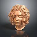 Bronze Human Head Sculpture Displaying Curly Hair And Detailed Facial Organs