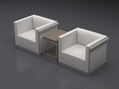 White Leisure Sofa Set With Two Armchairs And Small Wooden Table 3d model