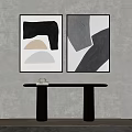 Minimalist Interior Featuring Abstract Paintings Black Console Table And Small Decor 3d model