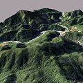Natural Scenic Landscape Architecture Featuring Rolling Mountains Winding River and Lush Green Vegetation