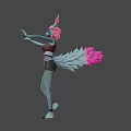 Game Movie Character With Rabbit Ears And Pink Gray Wings In Dynamic Pose