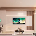 Modern Warm Minimalist Living Room With Soft Ambient Lighting Stylish TV Wall And Cozy Sofa