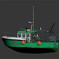 Green and White Fishing Boat with Cabin Deck and Red Buoys