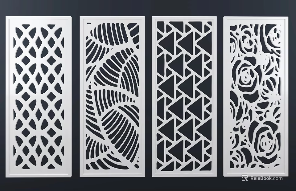Modern Decorative Room Dividers With Intricate Laser Cut Geometric Floral And Leaf Patterns 3d model 