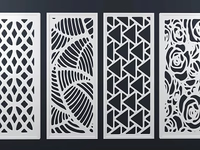 Modern Decorative Room Dividers With Intricate Laser Cut Geometric Floral And Leaf Patterns 3d model