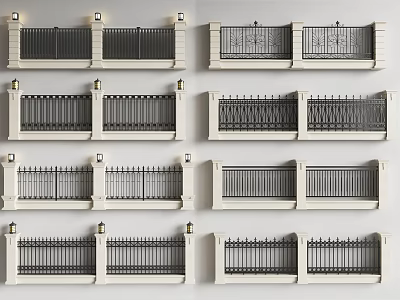 Classic Building Exterior Wall With Wrought Iron Railings And Decorative Wall Lights 3d model