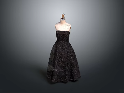 Black Strapless Evening Dress With Sparkling Sequin Details On Mannequin Stand 3d model