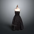 Black Strapless Evening Dress With Sparkling Sequin Details On Mannequin Stand