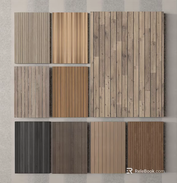 Wooden Panel Display Featuring Various Colors Different Textures Arranged In Grid For Interior Design 3d model