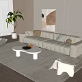 Modern Sofa Coffee Table Set Lazy Sofa Floor Lamp Hanging Picture Side Table 3d model