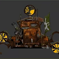 Orange Rusty Modified Car with Large Turbine Engine Front Plow and Red Reflective Details