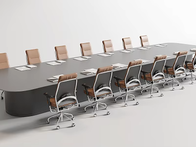 Sleek Modern Conference Table With Ergonomic Leather Chairs And Notebooks On Surface 3d model