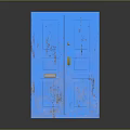 Vintage Blue Wooden Door With Worn Finish Brass Handle And Mail Slot