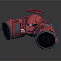 Red Armored Mechanical Construct With Halo Large Wheels And Pipes 3d model