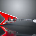 Red Triangle Shaped Electric Guitar On Black Reflective Surface With Chrome Knobs