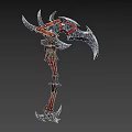 Battle Axe With Curved Metal Blade Red Wrapped Handle And Spiked Design