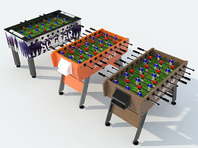 Recreational Foosball Tables With Black Orange Brown Colors And Sturdy Legs For Game Rooms 3d model