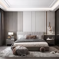 Modern Bedroom Interior Design With Gray Headboard Bed Nightstand Rug And Decorative Ornaments