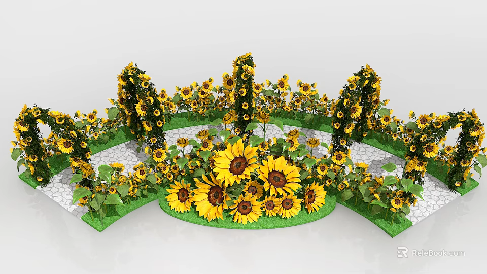 Vibrant Event Entrance Decorated With Colorful Sunflowers And Green Foliage 3d model 